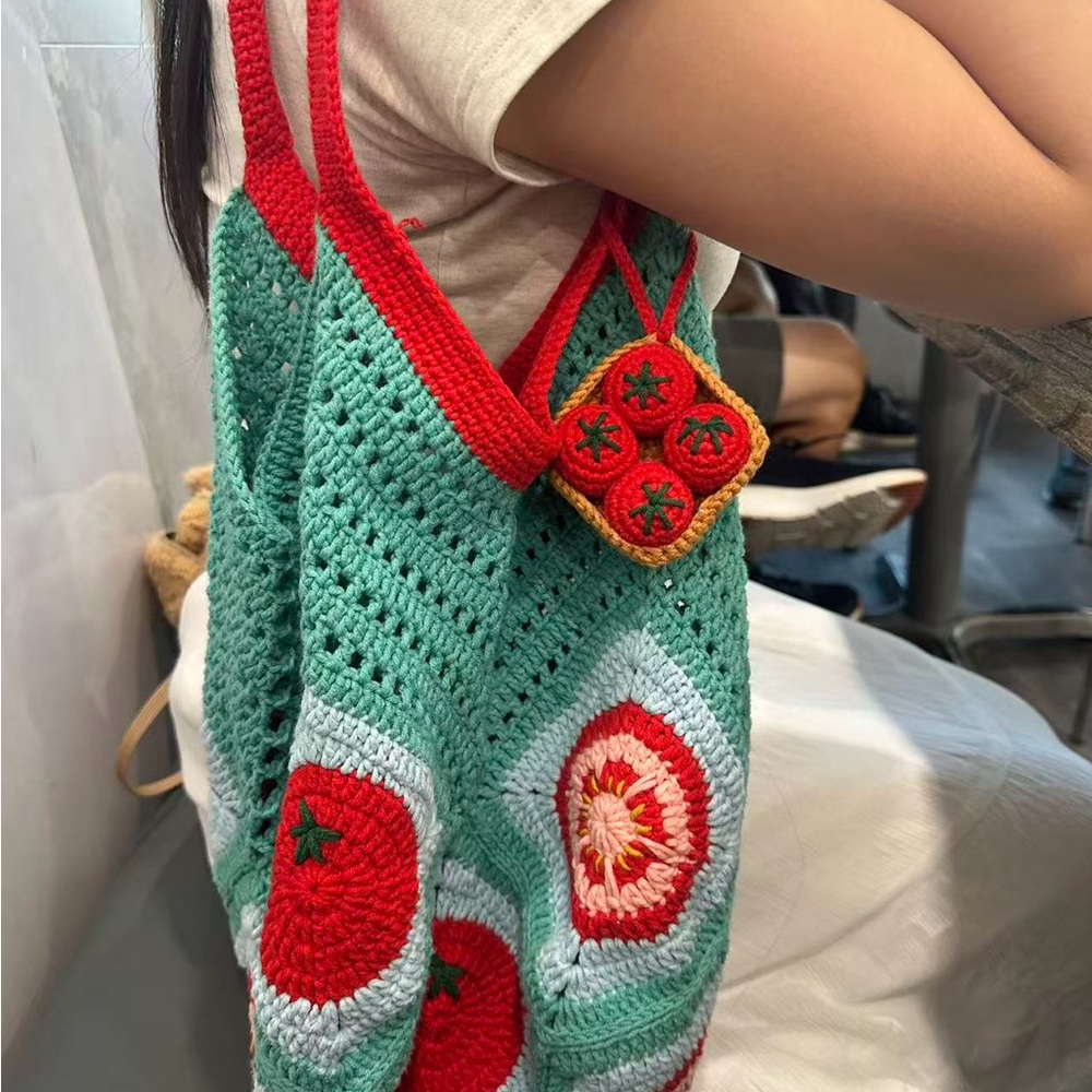 Handmade Crochet Tomato Pattern Tote Bag